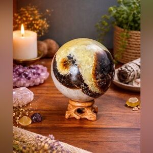 Natural Septarian Dragon Stone Sphere 60.7mm w/
Stand Crystal Orb